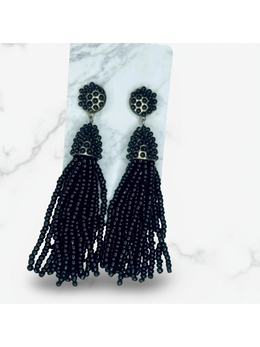 6980. Glass Black Seed Bead Earrings
